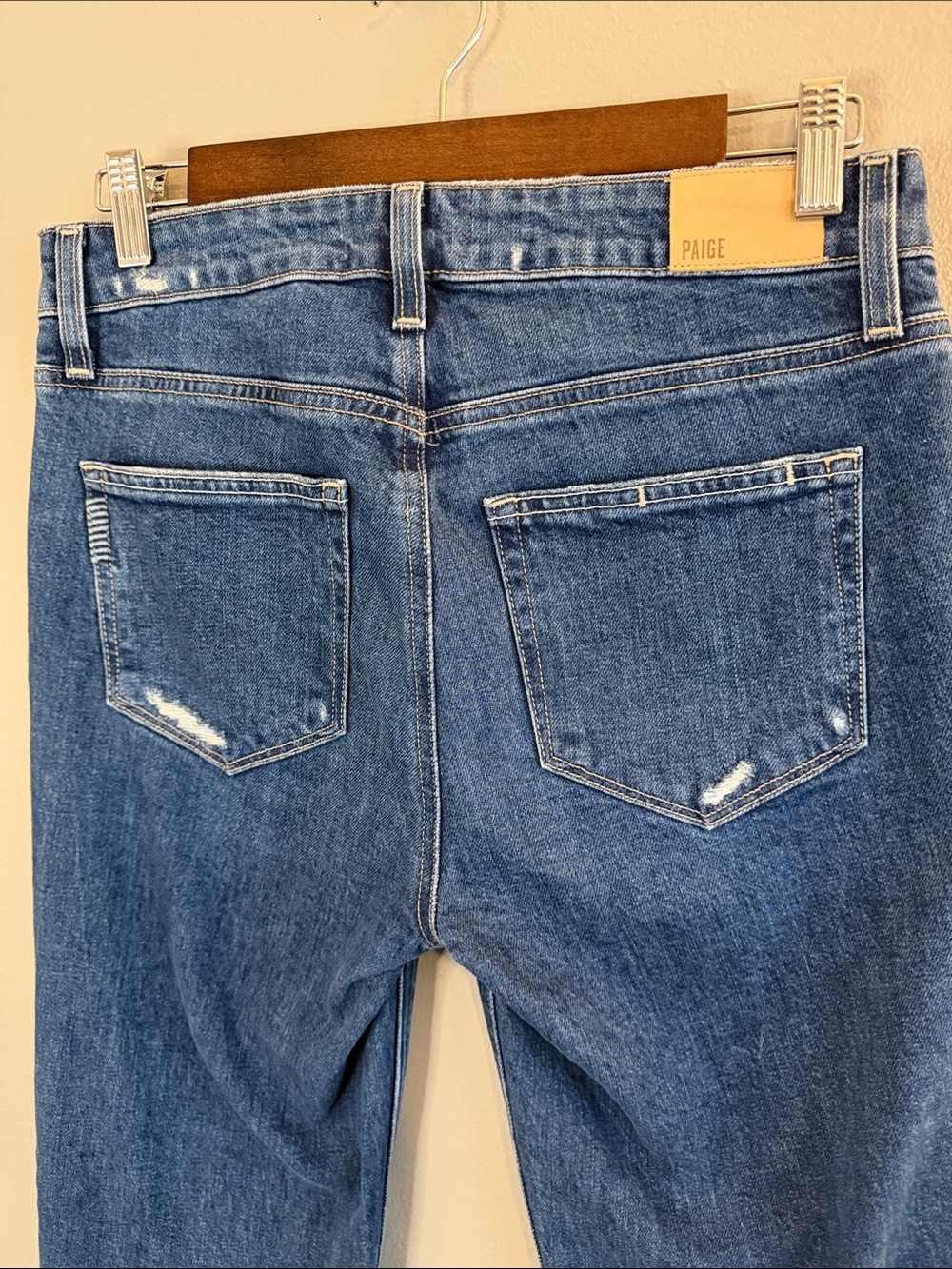 PAIGE Colette Crop Flare Jeans Womens 27 Blue Distressed Raw Hem High Rise - Picture 8 of 8